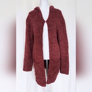 525 America Long Sleeve Hooded Cardigan Sweater Womens Medium Maroon Red